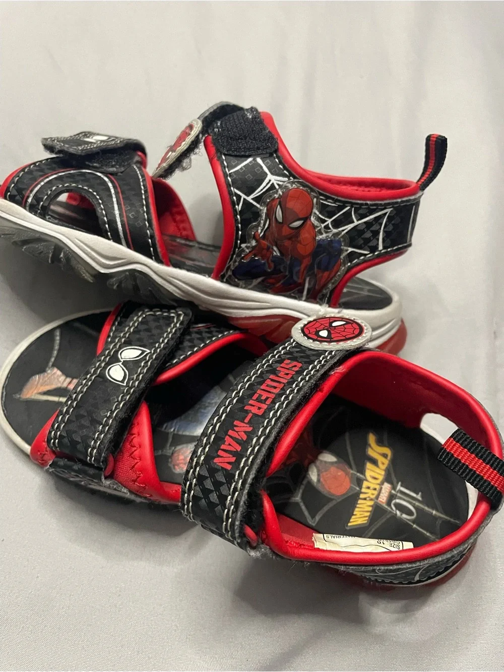 Spiderman Black and Red Kids' Sandals with Web Graphics